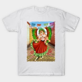 Christmas Quetzalcoatl Skirt Tecnica Mask Background Jagged T-Shirt